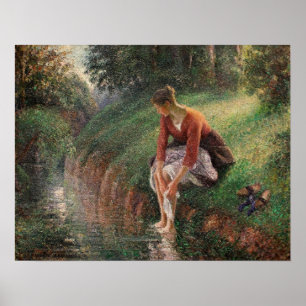 Pissarro - Junge Frau, die 1895 ihr Fett badet Poster