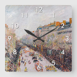 Pissarro - Montmartre, Mardi Gras am Boulevard Quadratische Wanduhr