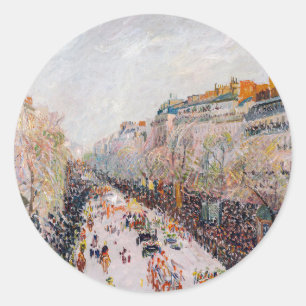 Pissarro - Montmartre, Mardi Gras auf dem Boulevar Runder Aufkleber
