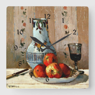 Pissarro - Stillleben mit Äpfeln und Pitcher, Quadratische Wanduhr