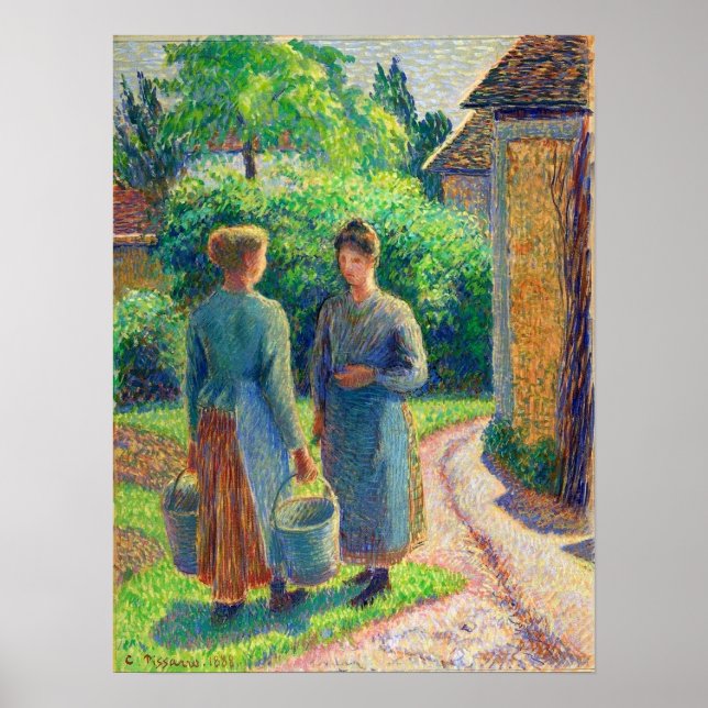 Pissarro - Zwei Frauen im Garten 1888 Poster (Vorne)