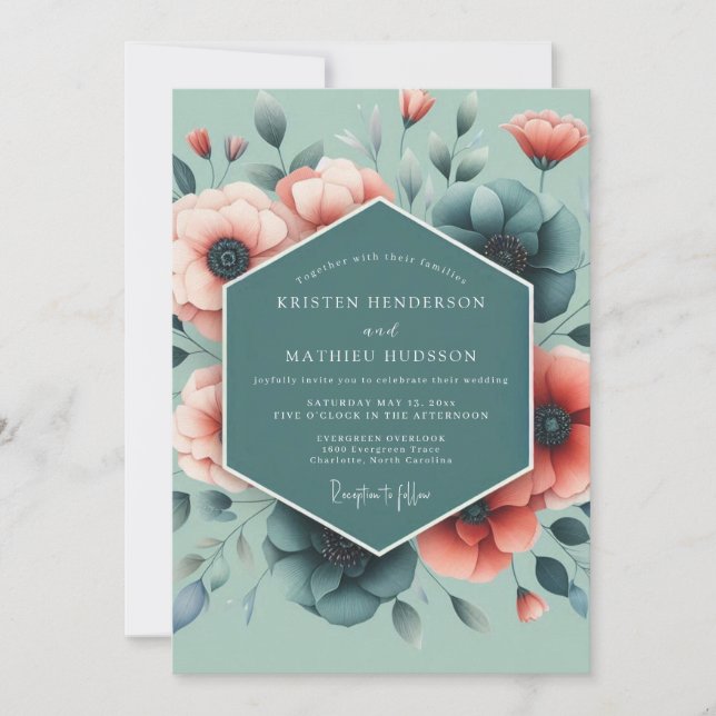 Pistachio Bold Botanical Wedding Einladung (Vorderseite)