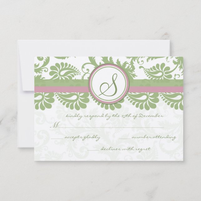 Pistachio Clover Pink Lavendel Damask Wedding UAWG RSVP Karte (Rückseite)