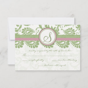 Pistachio Clover Pink Lavendel Damask Wedding UAWG RSVP Karte