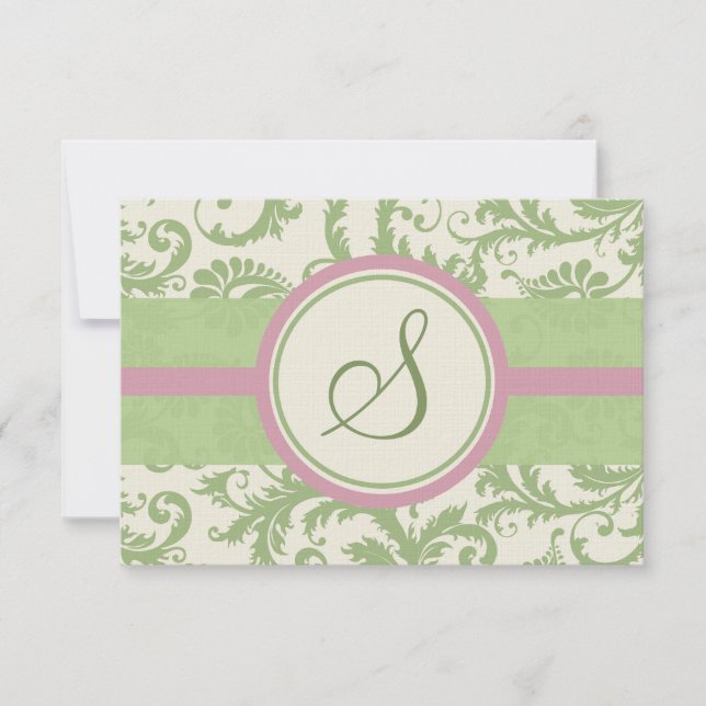 Pistachio Clover Rose Petal Damask Wedding UAWG RSVP Karte (Vorderseite)