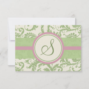 Pistachio Clover Rose Petal Damask Wedding UAWG RSVP Karte