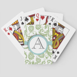 Pistachio Damask Monogramed Aqua Playing Cards Spielkarten
