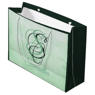 Pistachio dark Green stilvoll rustikal Personalisi Große Geschenktüte