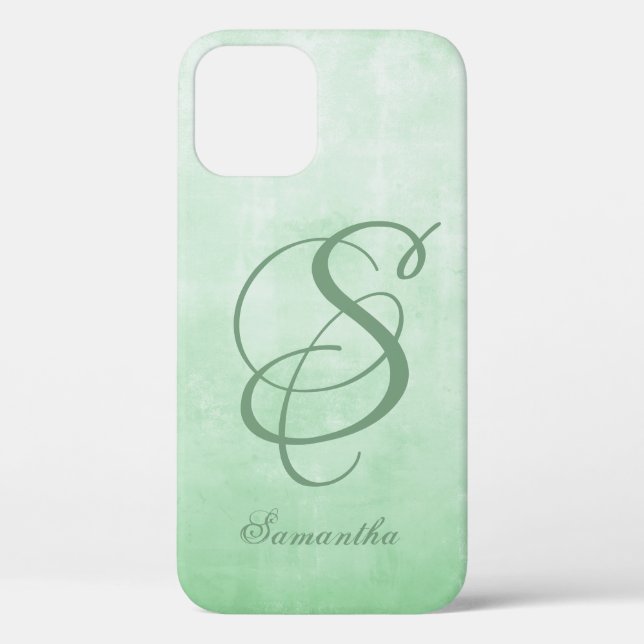 Pistachio Gray stilvolle rustikale Monogramm Case-Mate iPhone Hülle (Rückseite)