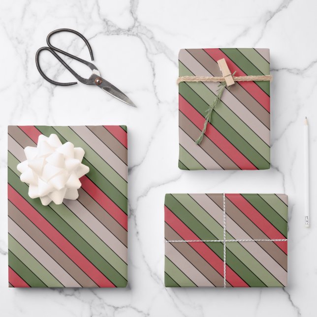 Pistachio Nut Muschel Green Red Brown Streifen Geschenkpapier Set (Vorderseite)