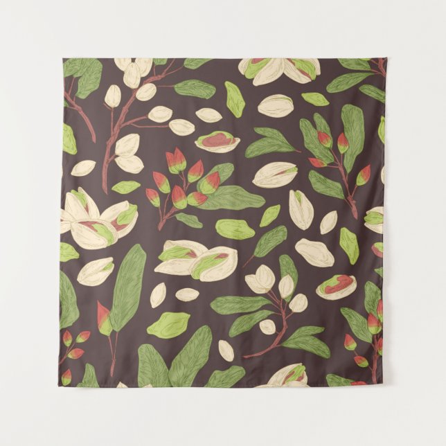 Pistachio Nuts: Schwarz Hand Gezeichnet Nahtlos. Wandteppich (Vorderseite)