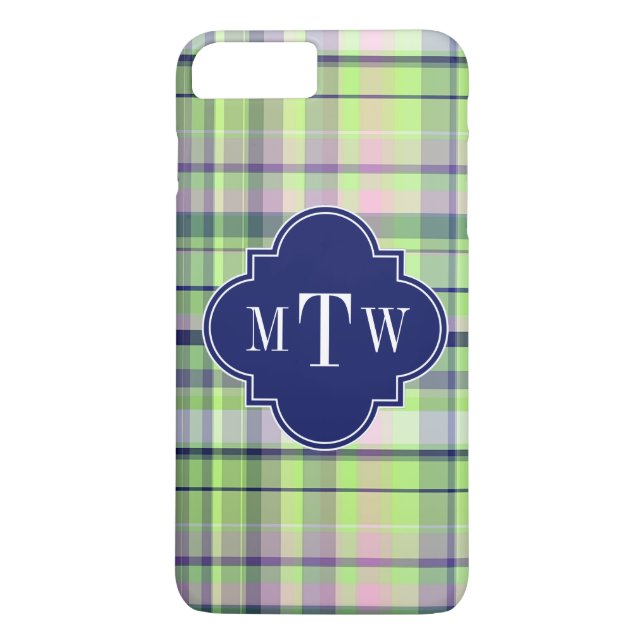 Pistachio Pink Navy Welpe Madras Monogram Case-Mate iPhone Hülle (Rückseite)