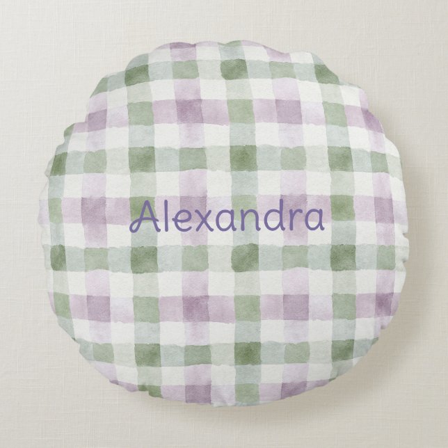 Pistachio Plaid Stripes Lavender Faux Glitter   Rundes Kissen (Vorderseite)