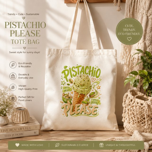 "Pistachio Please" Trendige Sommer-Eiscreme    Tragetasche (Von Creator hochgeladen)