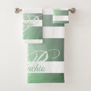 Pistachio rustikal gestreift Monogramm Badhandtuch Set
