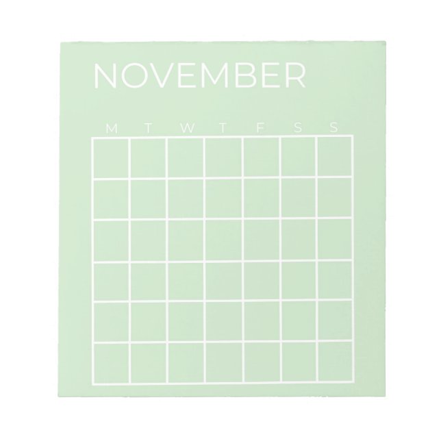 Pistachio Undated November Calendar Plane Notizblock (Vorderseite)