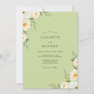 Pistazien-Creme-Blüten-Hochzeit Einladung