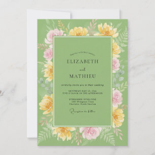 Pistazien-Gelb-Ranunculus-Eukalyptus-Hochzeit Einladung