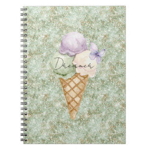 Pistazien-Glitter-Eiscreme-Lavendel-Schmetterling Notizblock