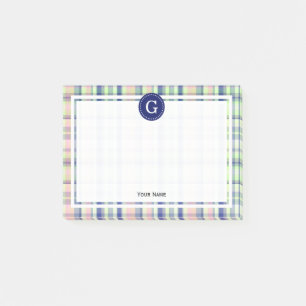 Pistazien-Grün-Navy-Pink-Madras-Karoraster #21IR R Post-it Klebezettel