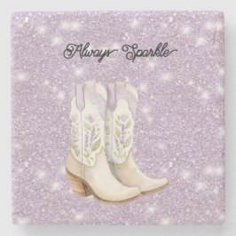 Pistazien-Lavendel-Cowgirl-Stiefel Funkeln Glitzer Steinuntersetzer
