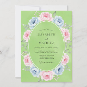 Pistazien-Pastell-Ranunculus-Eukalyptus-Hochzeit Einladung