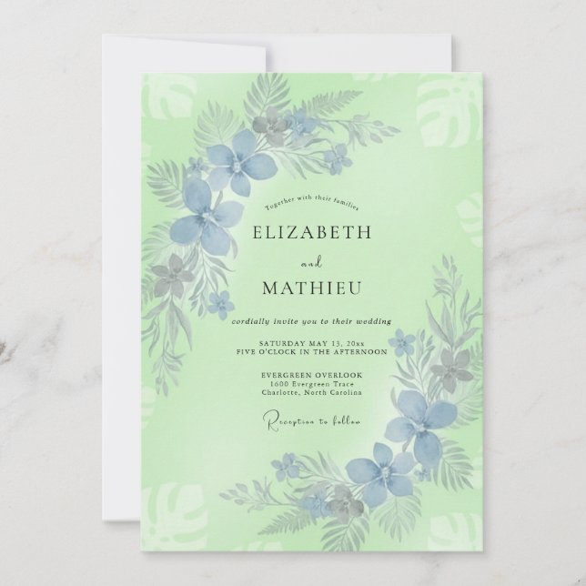 Pistazienblaue Hochzeit Einladung (Vorderseite)