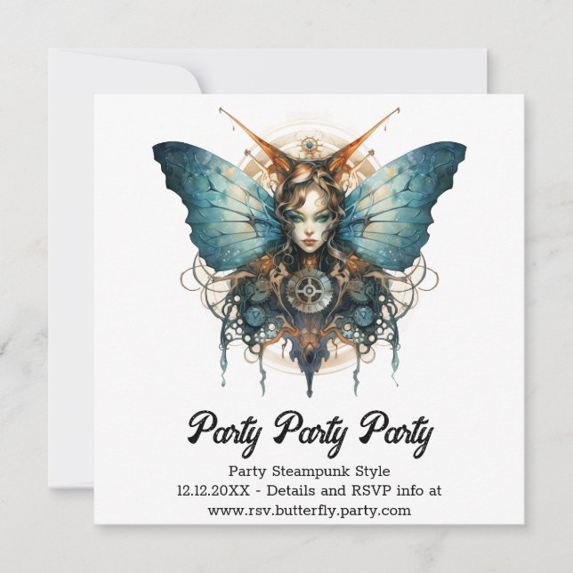 Pistonwing Kaiser Butterfly Steampunk Hochzeit Ankündigung (Vorderseite)