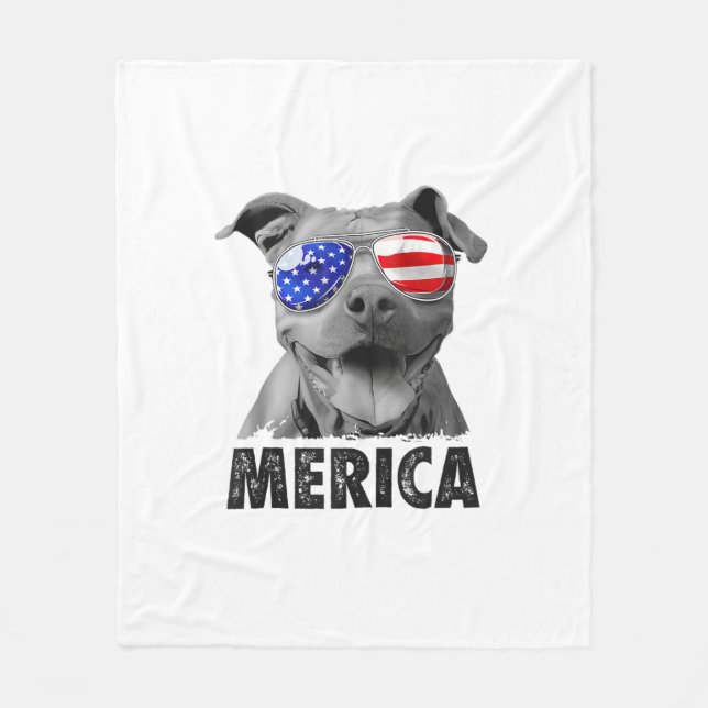 Pit Bull 4. Juli Merica Men American Flag Sung Fleecedecke (Vorderseite)