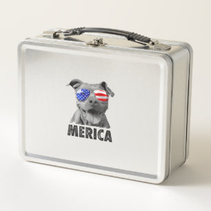 Pit Bull 4. Juli Merica Men American Flag Sung Metall Brotdose