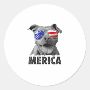 Pit Bull 4. Juli Merica Men American Flag Sung Runder Aufkleber