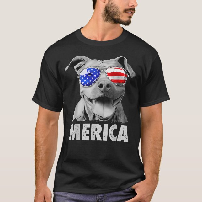 Pit Bull 4. Juli Merica Men American Flag Sung T-Shirt (Vorderseite)