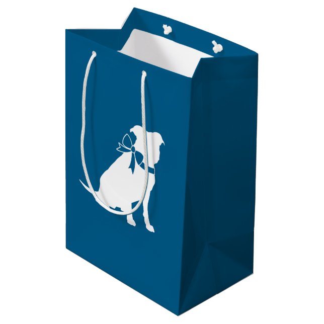 Pit Bull Babydusche Pitbull Dog Blue Boy Mittlere Geschenktüte (Rückseite Schrägansicht)