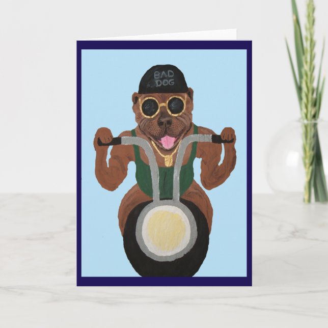 Pit Bull Biker auf Motorrad Karte (Vorderseite)
