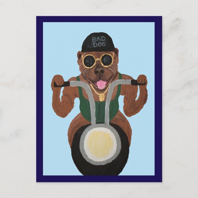Pit Bull Biker auf Motorrad Postkarte (Vorderseite)