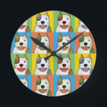 Pit Bull Cartoon Pop-Art Runde Wanduhr<br><div class="desc">Pitbull Cartoon Pop-Art</div>