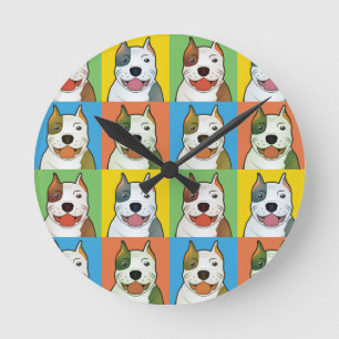 Pit Bull Cartoon Pop-Art Runde Wanduhr
