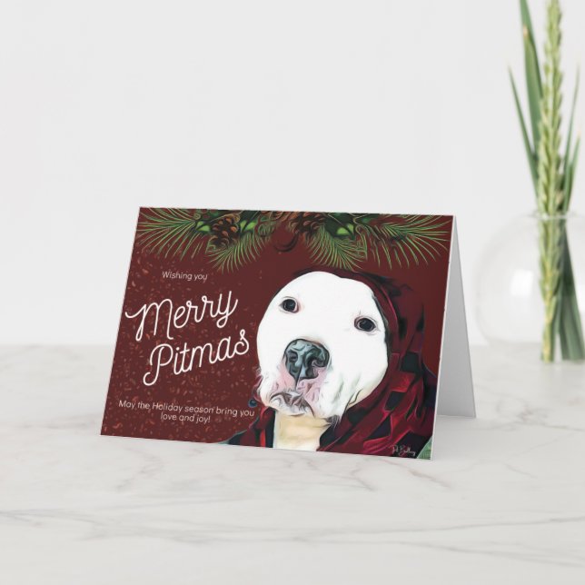 Pit Bull Christmas "Merry Pitmas"  Greeting Card Karte (Vorderseite)