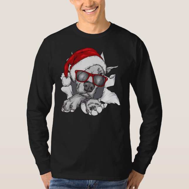 Pit Bull Christmas Merry Pitmas T-Shirt (Vorderseite)