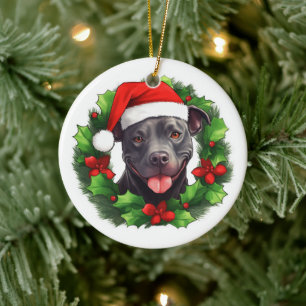 Pit Bull Christmas Wreath Keramik Ornament