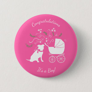 Pit Bull Dog Babydusche Pink Girl Pitbull Button