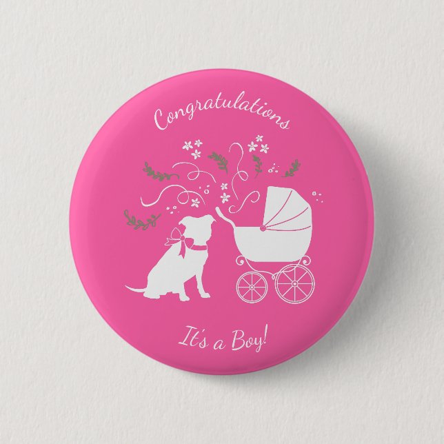 Pit Bull Dog Babydusche Pink Girl Pitbull Button (Vorderseite)