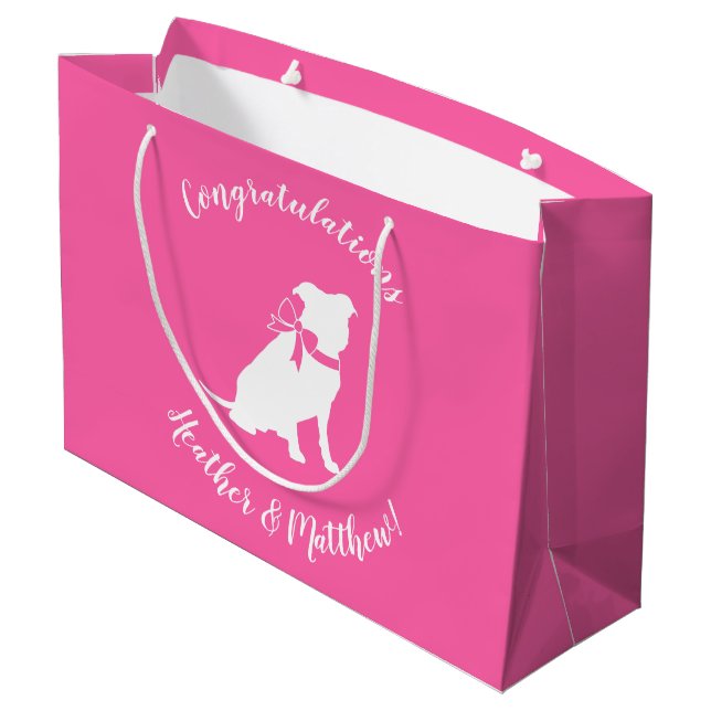 Pit Bull Dog Babydusche Pink Girl Pitbull Große Geschenktüte (Rückseite Schrägansicht)
