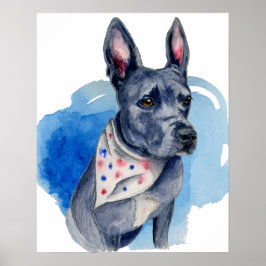 Pit Bull Dog Blaue Aquarellmalerei Poster
