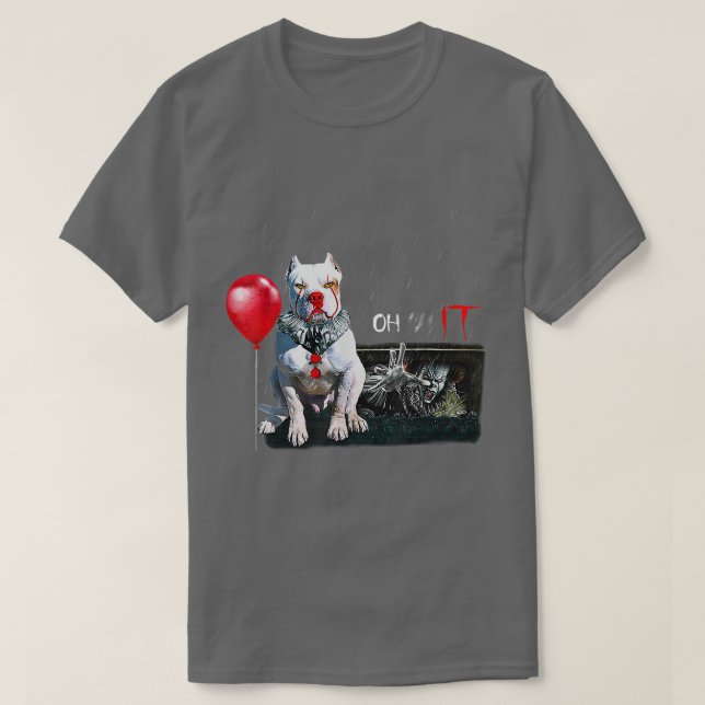 Pit Bull Dog Clown Oh It Rain Balloon Funny Hallow T-Shirt (Design vorne)