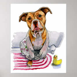 Pit Bull Dog in Bathrobe Aquarellmalerei Poster