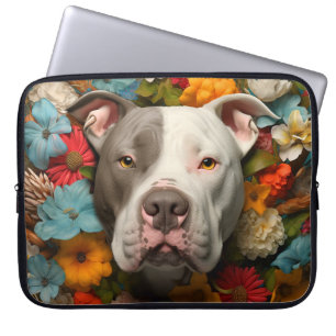 Pit Bull Dog Laptop Tasche mit farbigen Blume