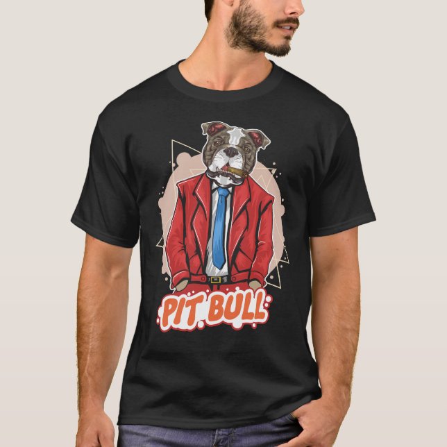 Pit Bull Dog mit Zigar und Anzug Pitbull Artwork T-Shirt (Vorderseite)