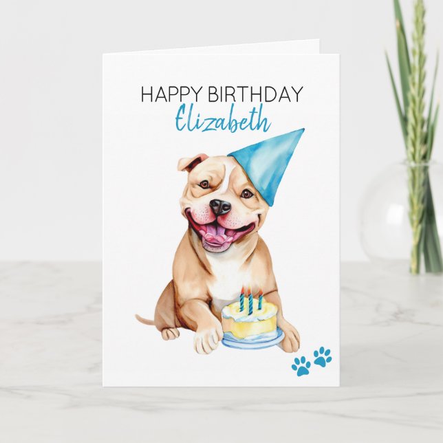 Pit Bull Dog Personalisiert Happy Birthday Karte (Vorderseite)