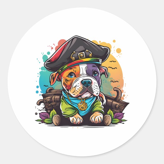 Pit Bull Dog Pirate Runder Aufkleber (Vorderseite)